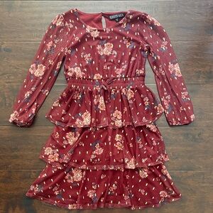 TRIXXI Girl Burgundy Floral Tiered Dress